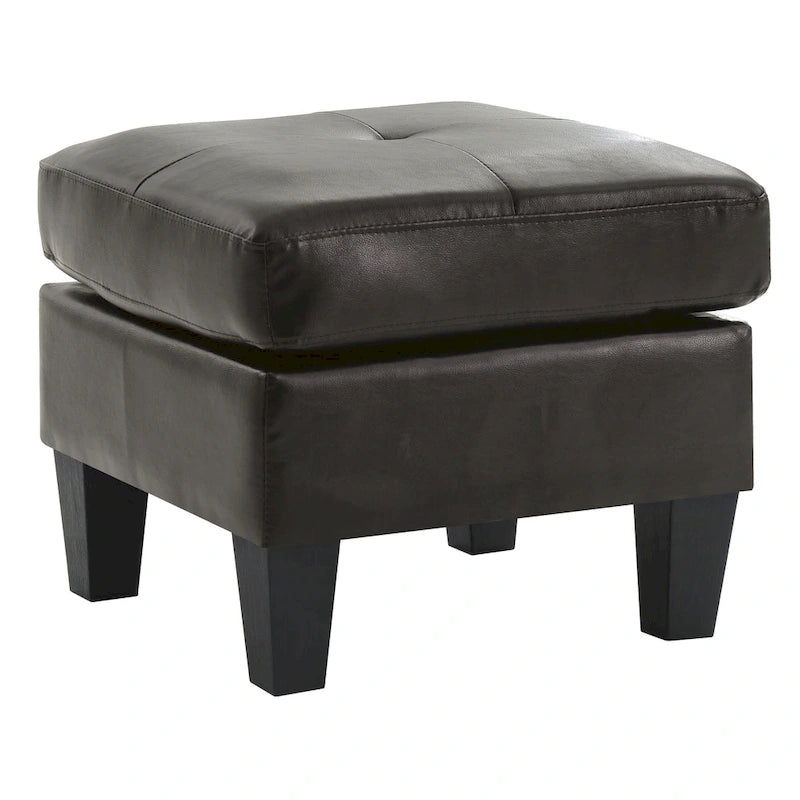 Square Tufted Faux Leather Ottoman with Solid Wood Legs Multi-Color