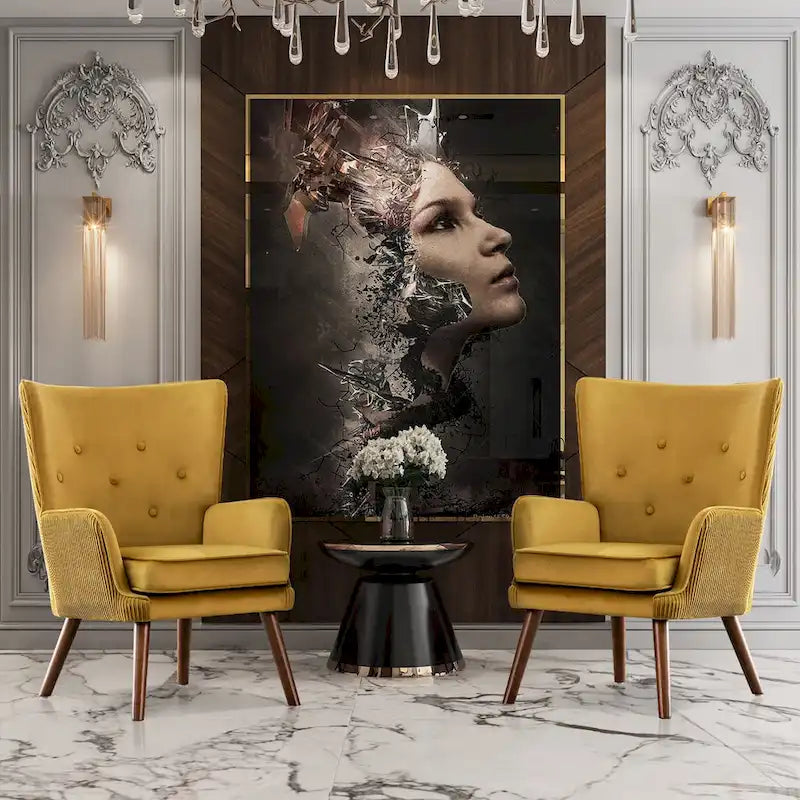 Velvet Wingback Button-Tufted Accent Armchair Upholstered with Steel Frame