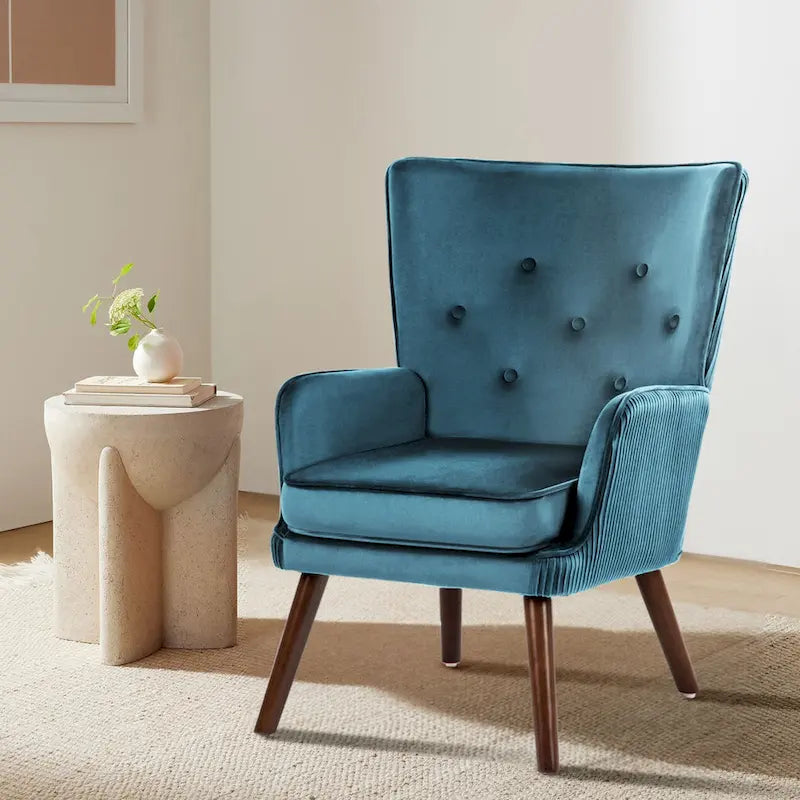 Velvet Wingback Button-Tufted Accent Armchair Upholstered with Steel Frame