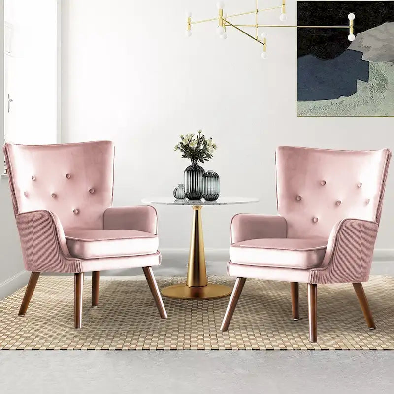 Velvet Wingback Button-Tufted Accent Armchair Upholstered with Steel Frame