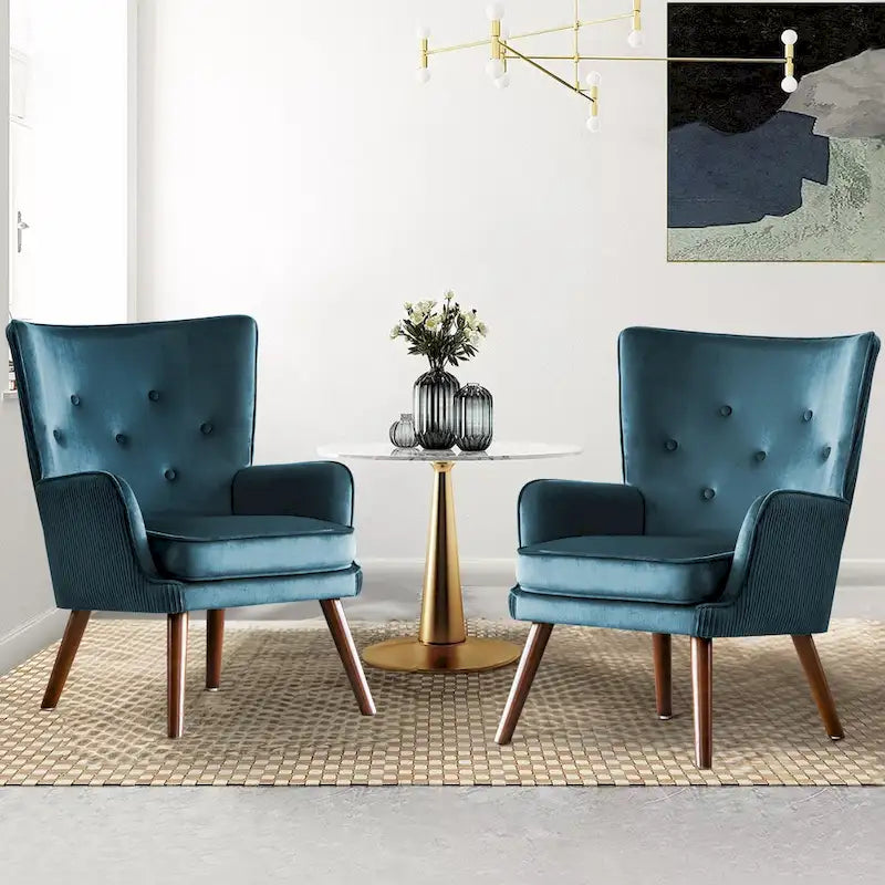 Velvet Wingback Button-Tufted Accent Armchair Upholstered with Steel Frame