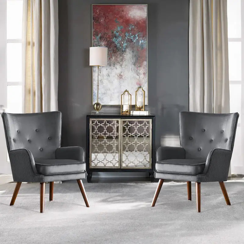Velvet Wingback Button-Tufted Accent Armchair Upholstered with Steel Frame