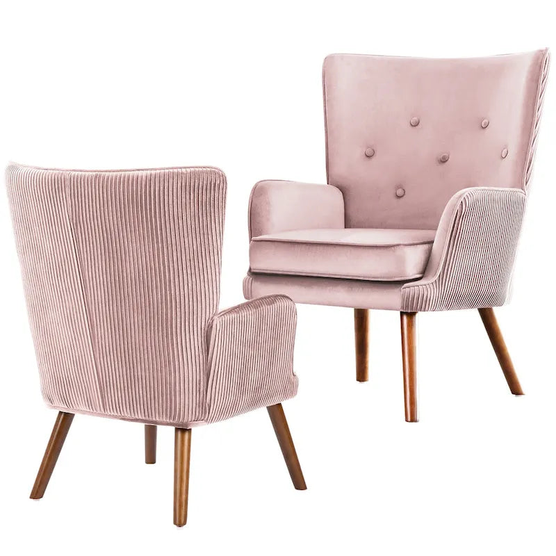 Velvet Wingback Button-Tufted Accent Armchair Upholstered with Steel Frame