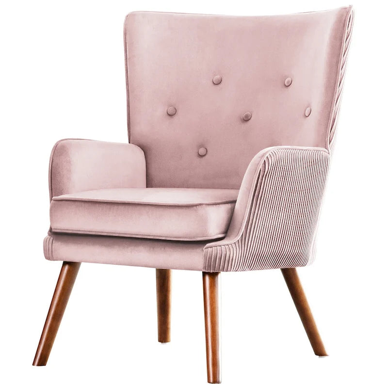 Velvet Wingback Button-Tufted Accent Armchair Upholstered with Steel Frame