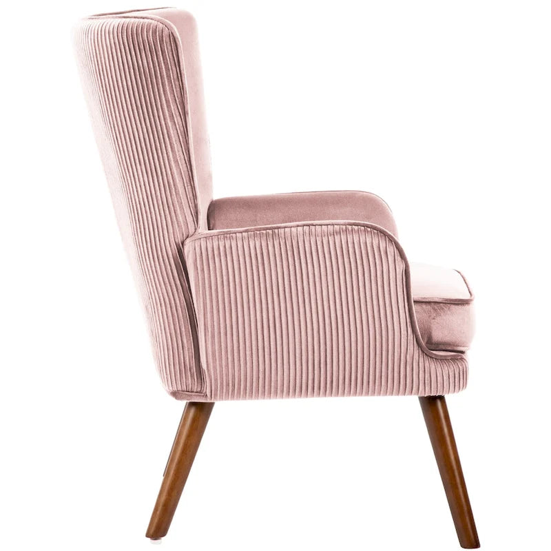 Velvet Wingback Button-Tufted Accent Armchair Upholstered with Steel Frame