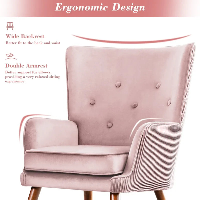 Velvet Wingback Button-Tufted Accent Armchair Upholstered with Steel Frame