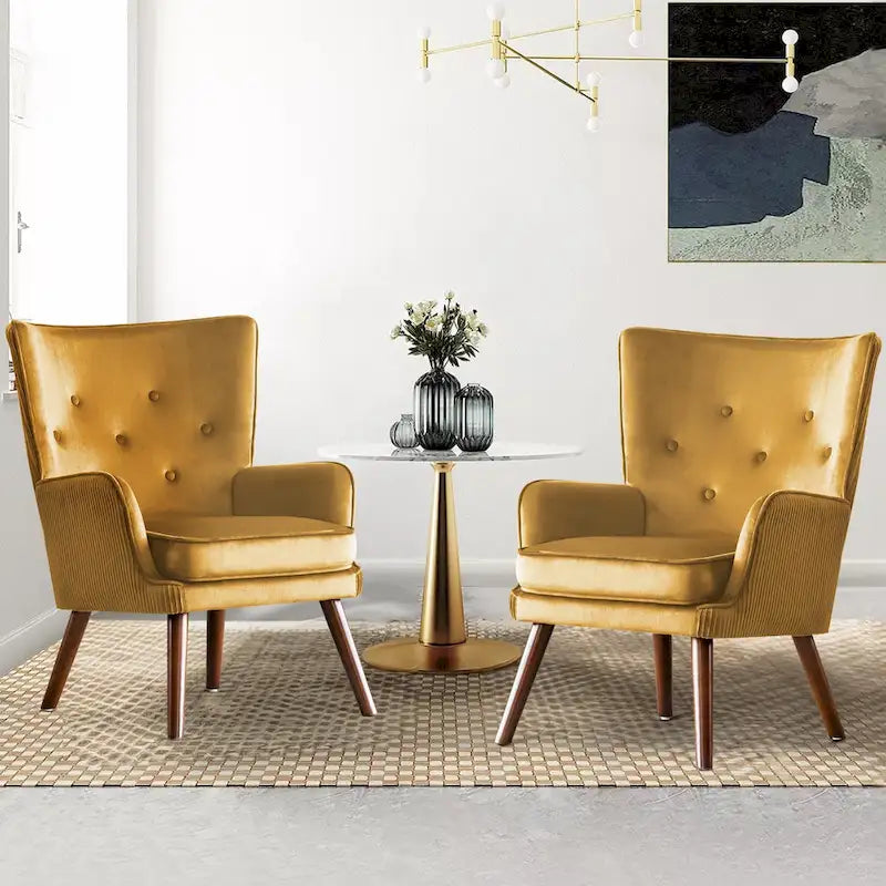 Velvet Wingback Button-Tufted Accent Armchair Upholstered with Steel Frame