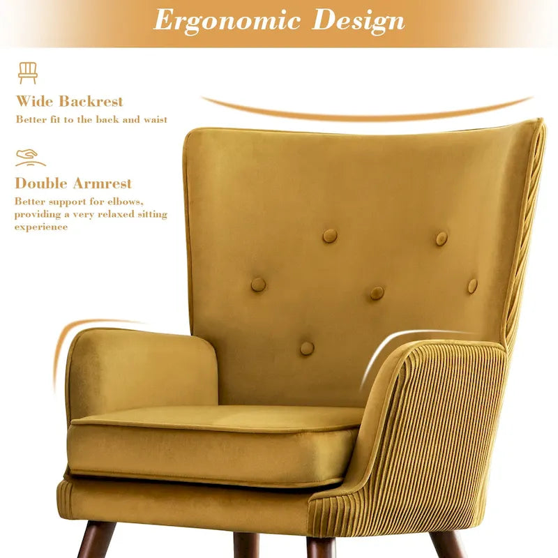 Velvet Wingback Button-Tufted Accent Armchair Upholstered with Steel Frame