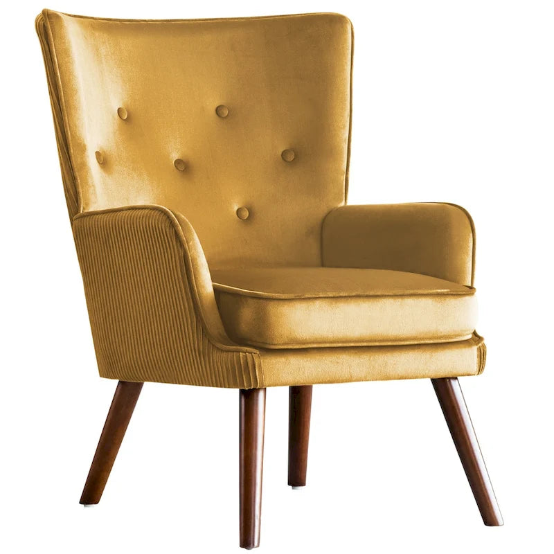 Velvet Wingback Button-Tufted Accent Armchair Upholstered with Steel Frame