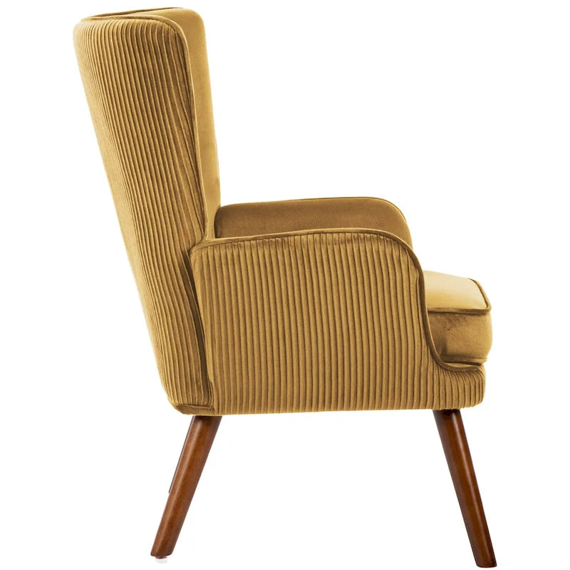 Velvet Wingback Button-Tufted Accent Armchair Upholstered with Steel Frame