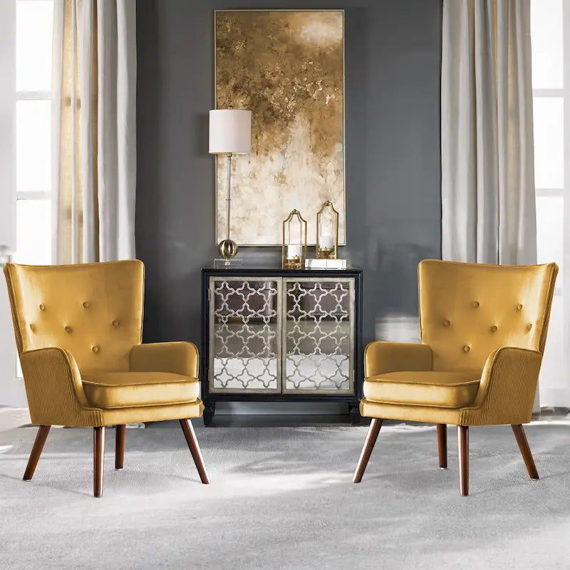 Velvet Wingback Button-Tufted Accent Armchair Upholstered with Steel Frame