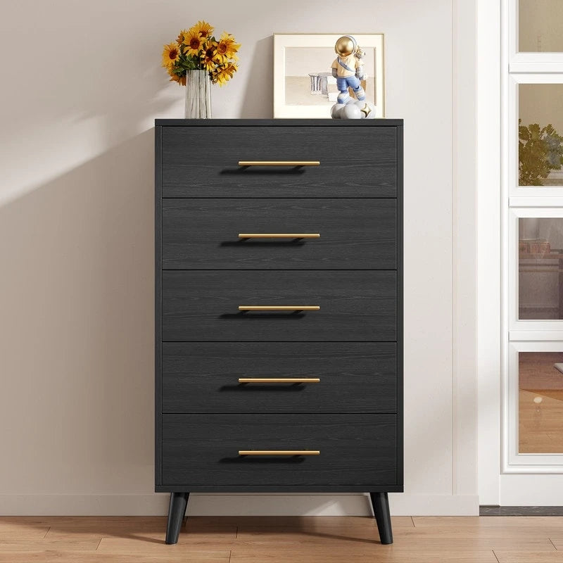 5-Drawer Chest of Drawers with Metal Knobs, Black or White