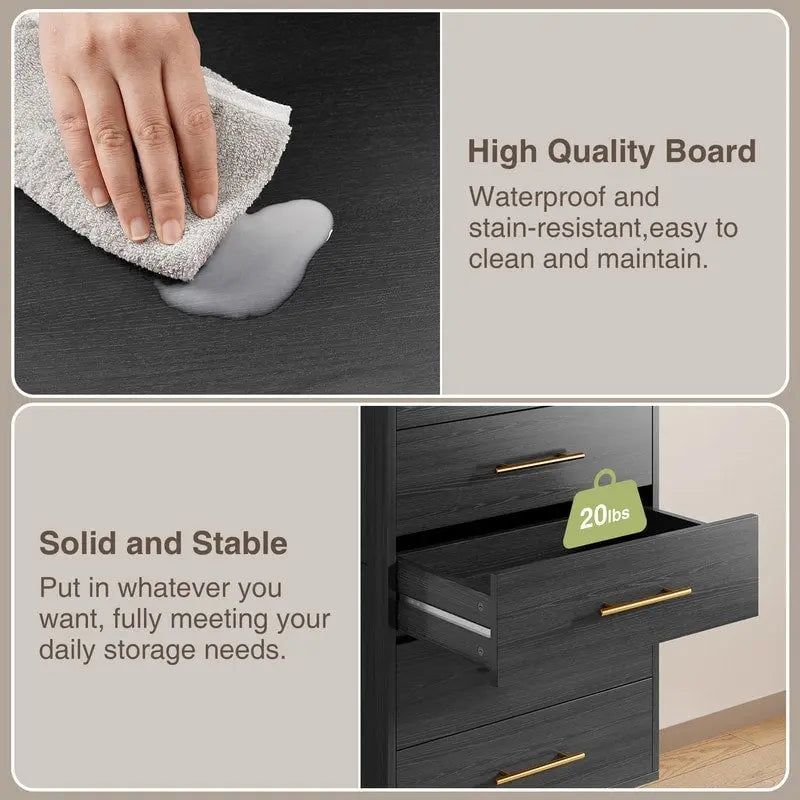 5-Drawer Chest of Drawers with Metal Knobs, Black or White