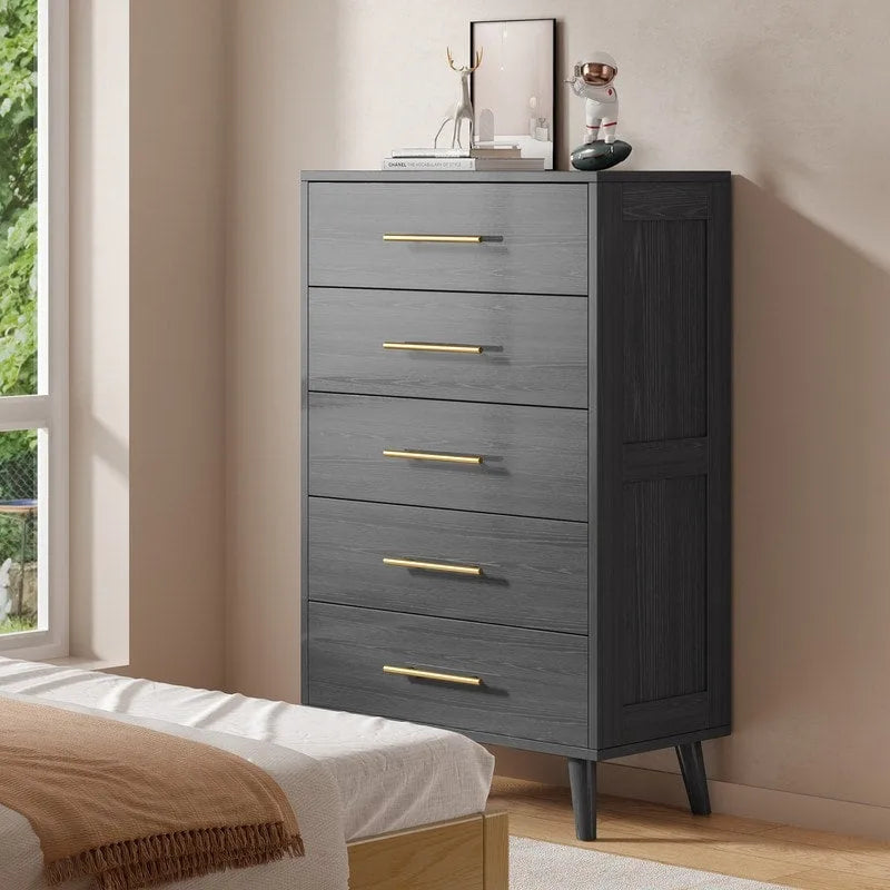 5-Drawer Chest of Drawers with Metal Knobs, Black or White