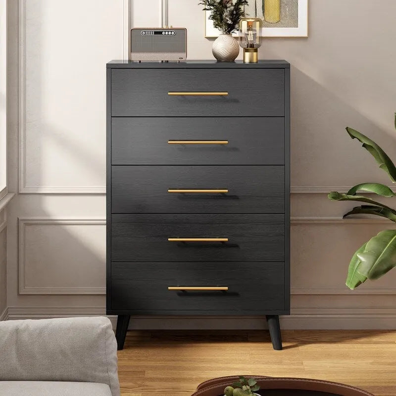 5-Drawer Chest of Drawers with Metal Knobs, Black or White