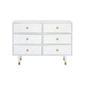 White Six-Drawer Dresser with Gold Geometric Textured Glam Tapered Legs