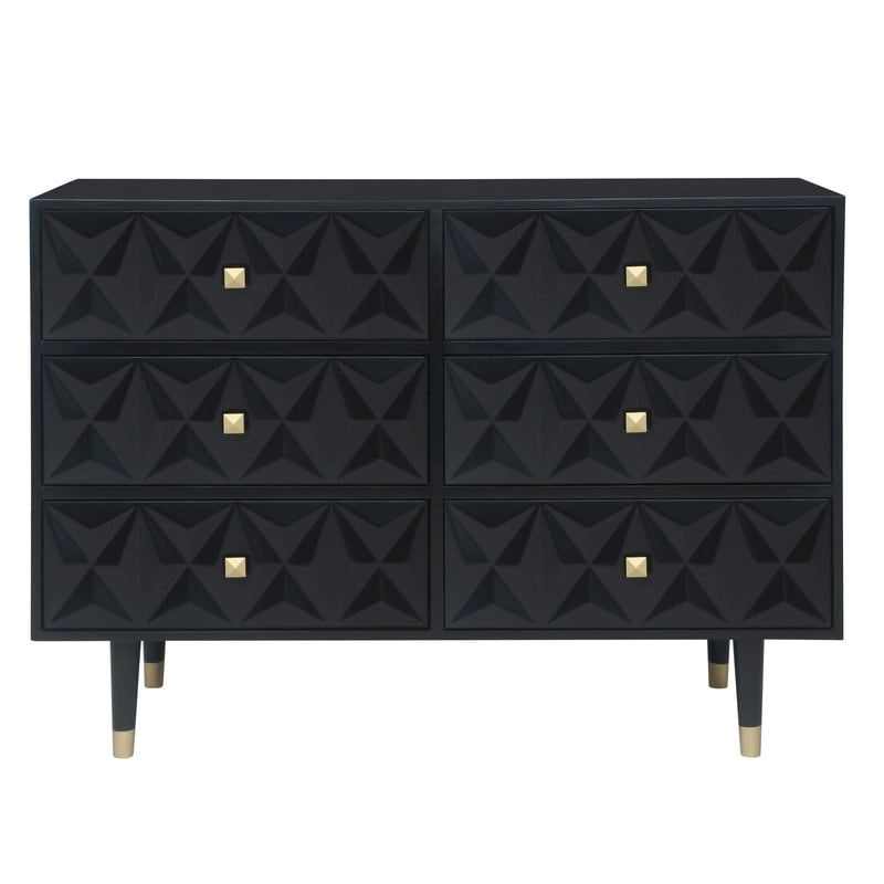 White Six-Drawer Dresser with Gold Geometric Textured Glam Tapered Legs