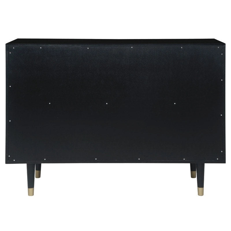 White Six-Drawer Dresser with Gold Geometric Textured Glam Tapered Legs
