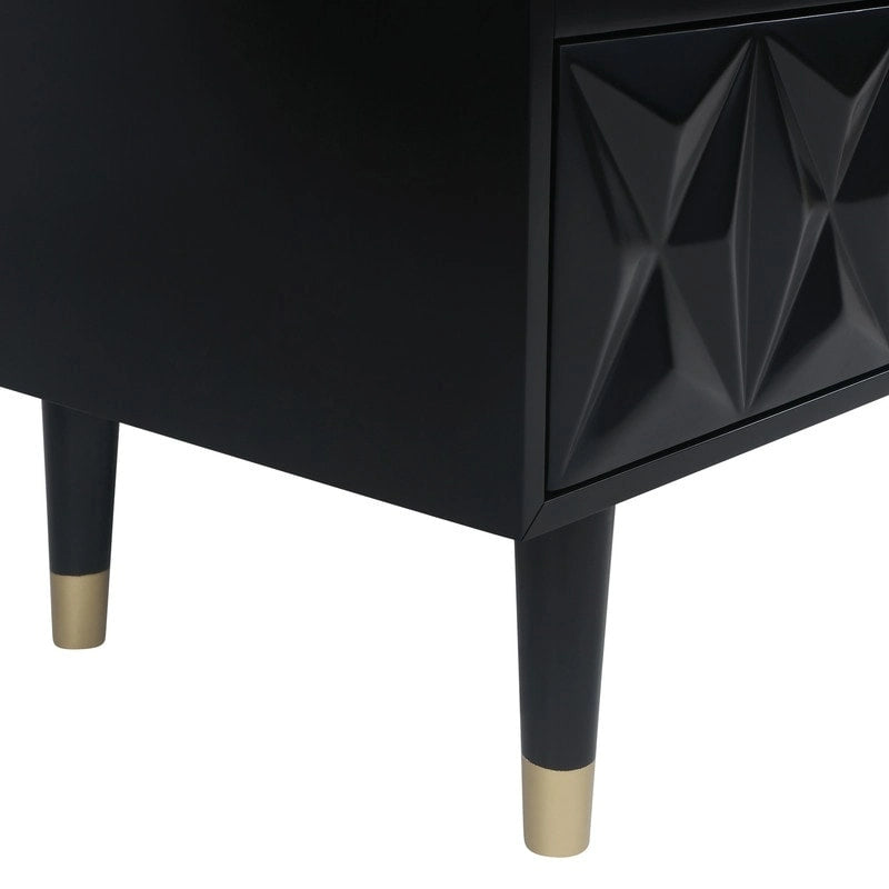 White Six-Drawer Dresser with Gold Geometric Textured Glam Tapered Legs