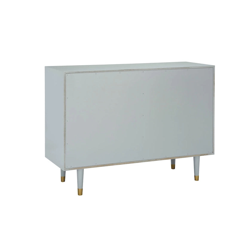 White Six-Drawer Dresser with Gold Geometric Textured Glam Tapered Legs