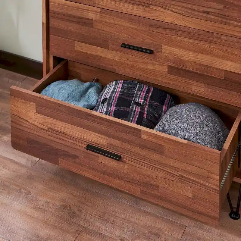 5-Drawer Chest of Drawers with Chrome Legs White Walnut Finish