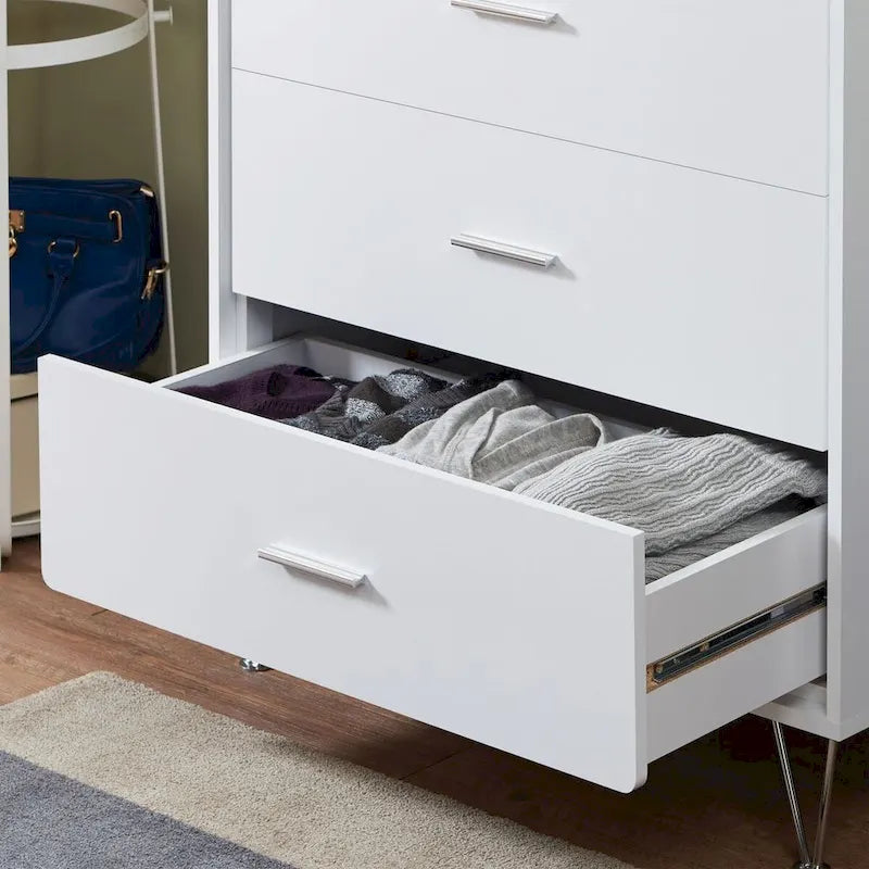5-Drawer Chest of Drawers with Chrome Legs White Walnut Finish