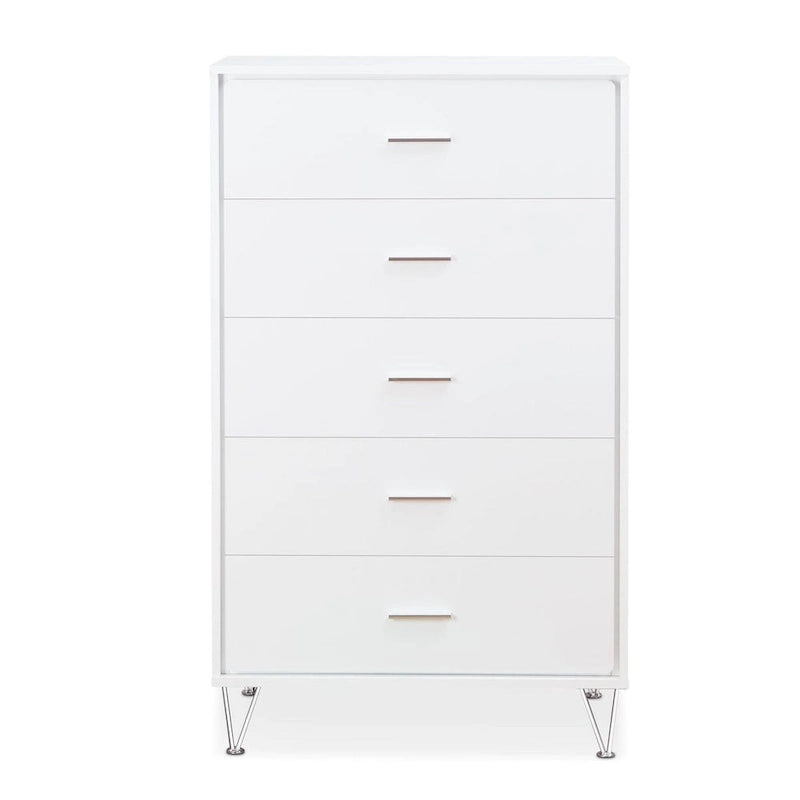 5-Drawer Chest of Drawers with Chrome Legs White Walnut Finish