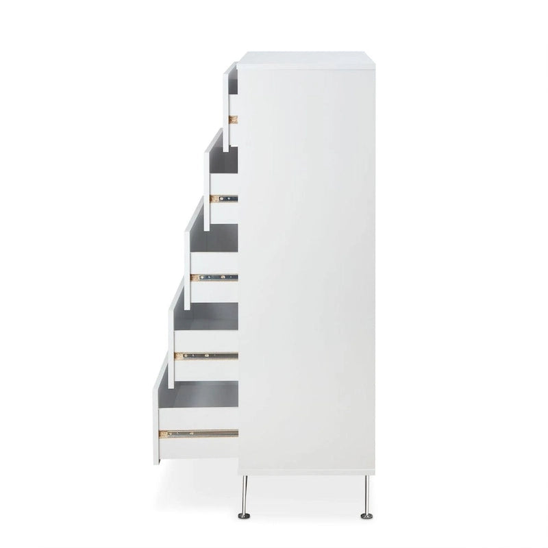 5-Drawer Chest of Drawers with Chrome Legs White Walnut Finish
