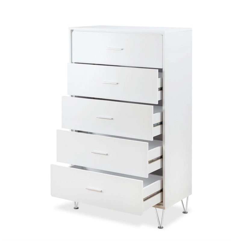 5-Drawer Chest of Drawers with Chrome Legs White Walnut Finish