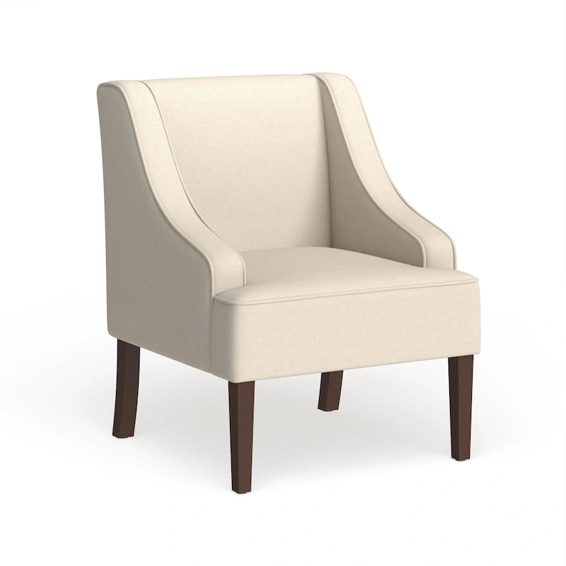 Cream Woven Polyester Swoop Arm Accent Chair with Dark Walnut Legs
