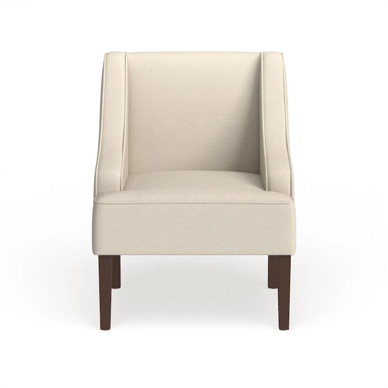 Cream Woven Polyester Swoop Arm Accent Chair with Dark Walnut Legs