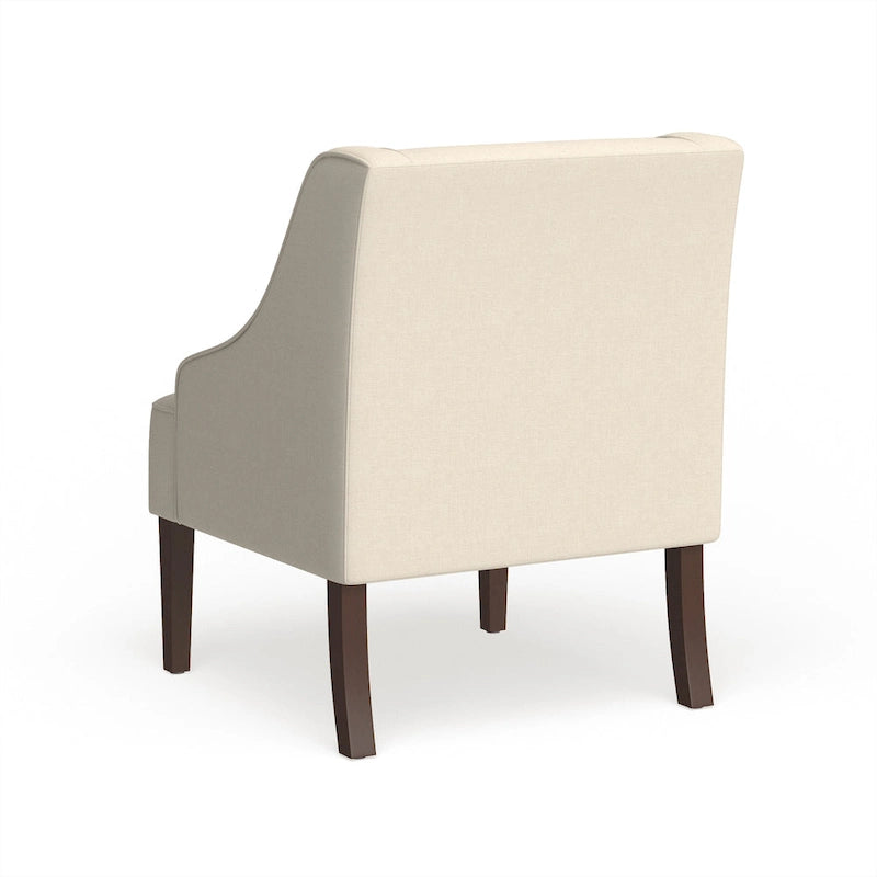 Cream Woven Polyester Swoop Arm Accent Chair with Dark Walnut Legs