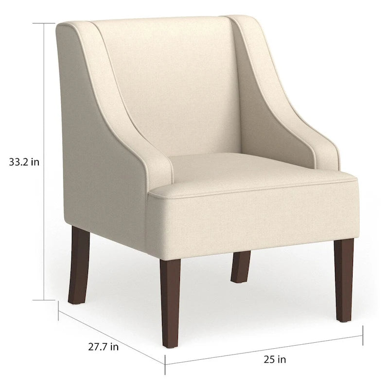 Cream Woven Polyester Swoop Arm Accent Chair with Dark Walnut Legs