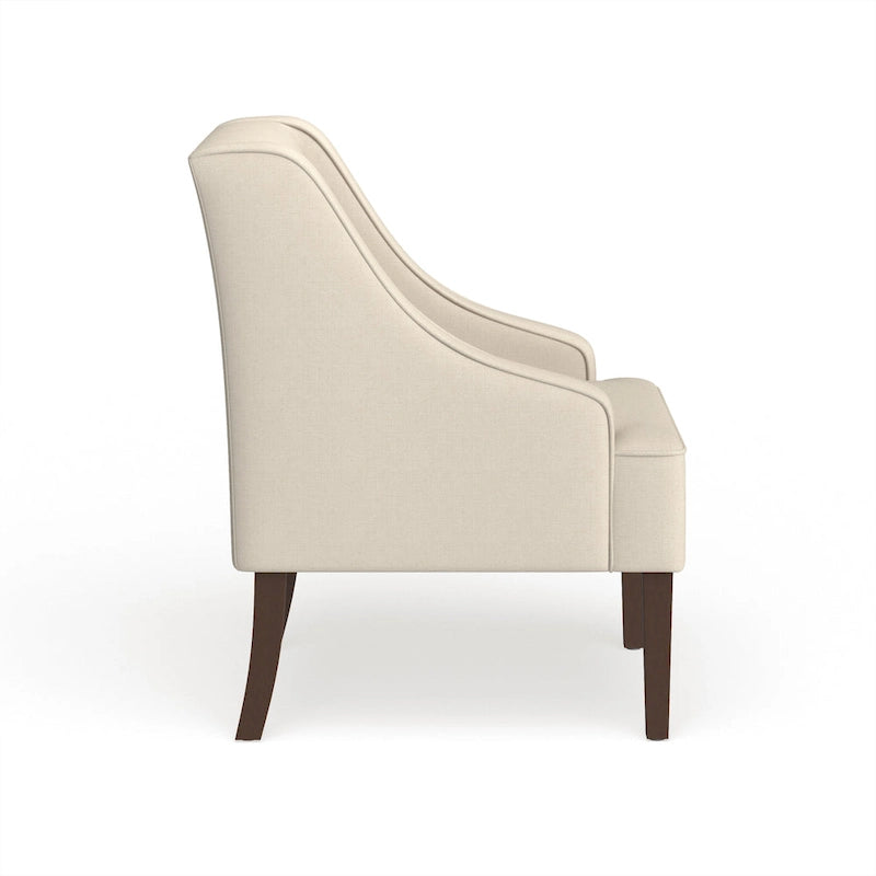 Cream Woven Polyester Swoop Arm Accent Chair with Dark Walnut Legs