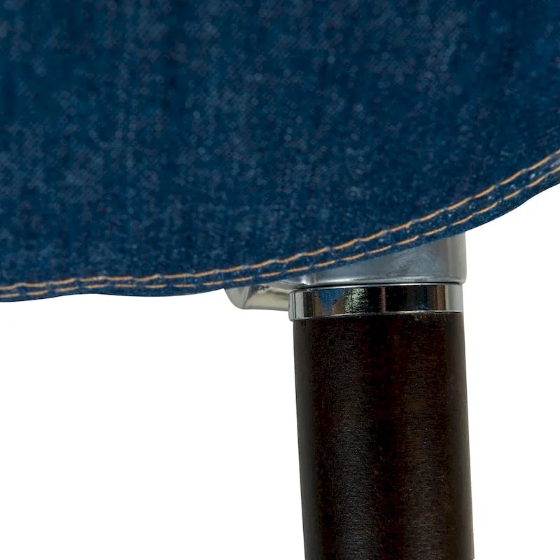 Tufted Denim Upholstered Barrel Armchair with Dark Walnut Beech Wood Legs