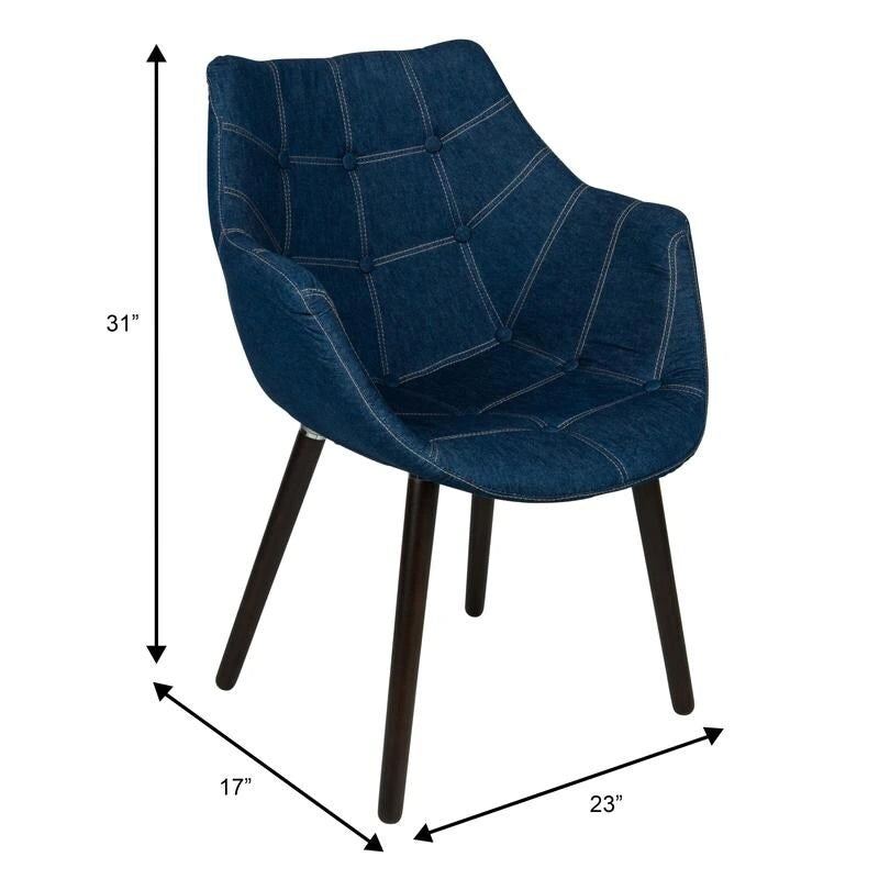 Tufted Denim Upholstered Barrel Armchair with Dark Walnut Beech Wood Legs