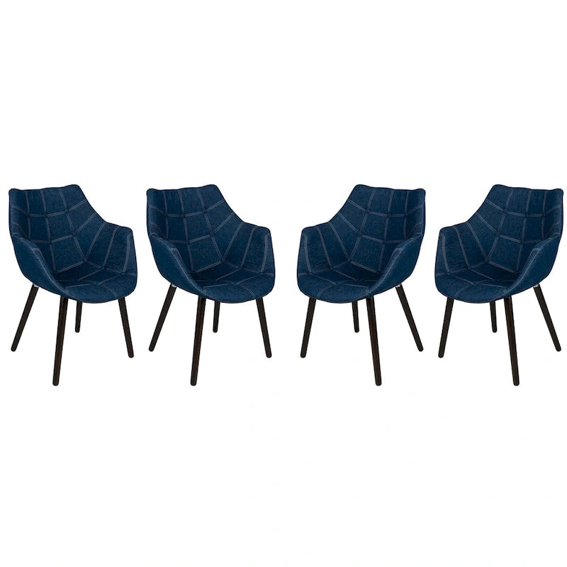 Tufted Denim Upholstered Barrel Armchair with Dark Walnut Beech Wood Legs