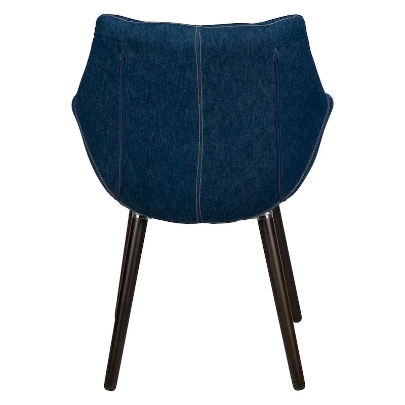 Tufted Denim Upholstered Barrel Armchair with Dark Walnut Beech Wood Legs