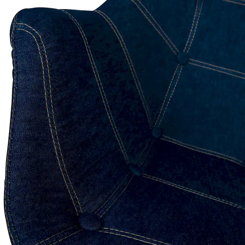 Tufted Denim Upholstered Barrel Armchair with Dark Walnut Beech Wood Legs
