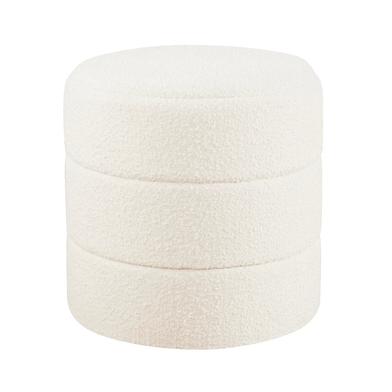 Round Channeled Upholstered Ottoman Footrest Caramel Faux Leather Modern Accent