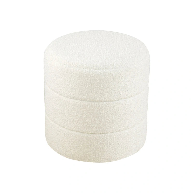 Round Channeled Upholstered Ottoman Footrest Caramel Faux Leather Modern Accent