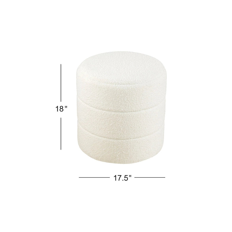 Round Channeled Upholstered Ottoman Footrest Caramel Faux Leather Modern Accent