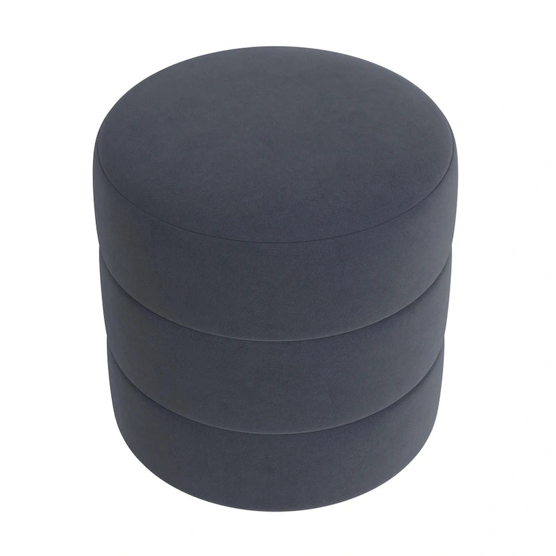 Round Channeled Upholstered Ottoman Footrest Caramel Faux Leather Modern Accent
