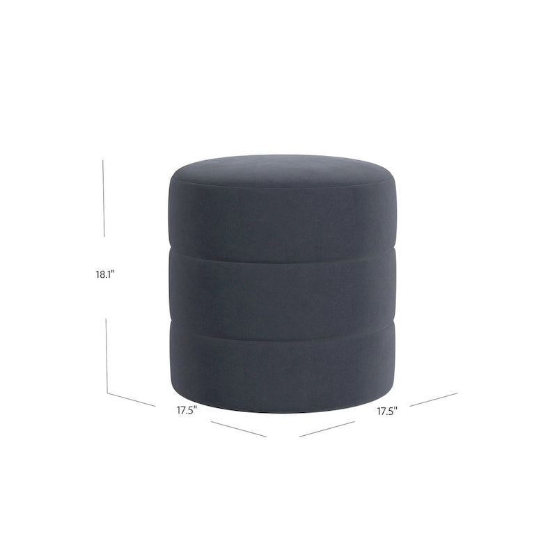 Round Channeled Upholstered Ottoman Footrest Caramel Faux Leather Modern Accent