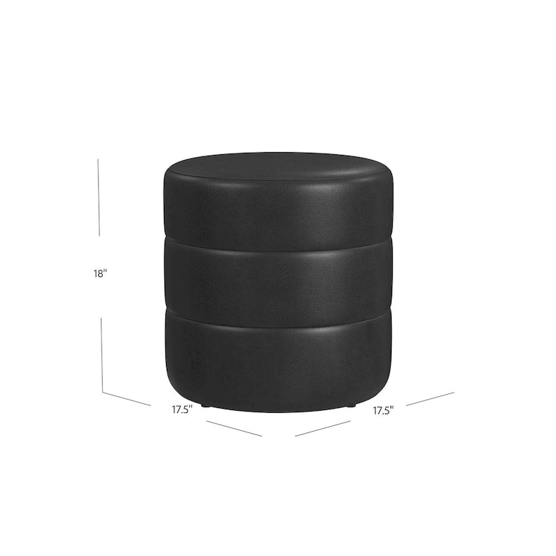 Round Channeled Upholstered Ottoman Footrest Caramel Faux Leather Modern Accent