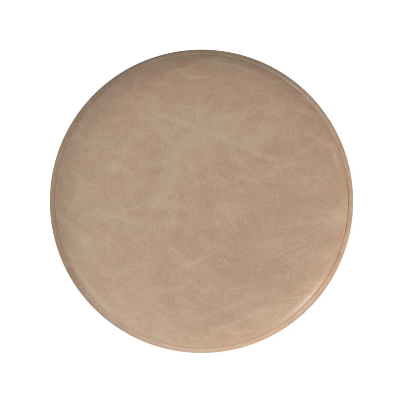 Round Channeled Upholstered Ottoman Footrest Caramel Faux Leather Modern Accent