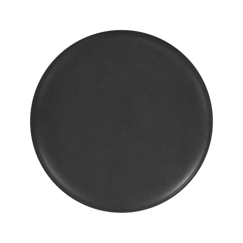 Round Channeled Upholstered Ottoman Footrest Caramel Faux Leather Modern Accent