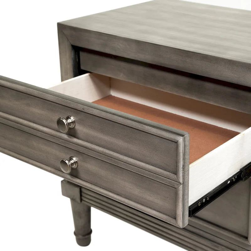 Transitional Sultry Grey Solid Wood 2-Drawer Nightstand with Metal Glides
