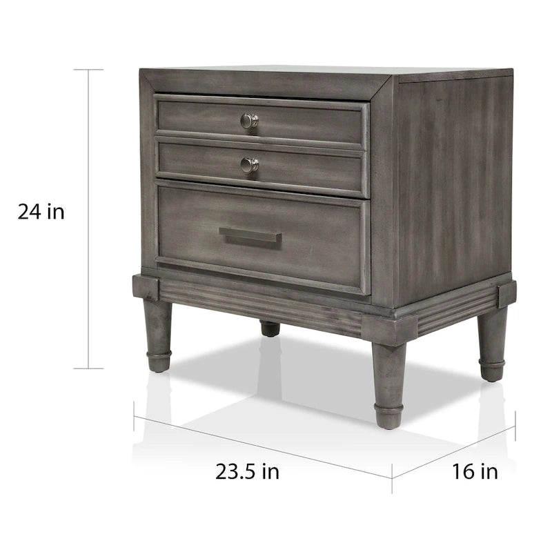 Transitional Sultry Grey Solid Wood 2-Drawer Nightstand with Metal Glides
