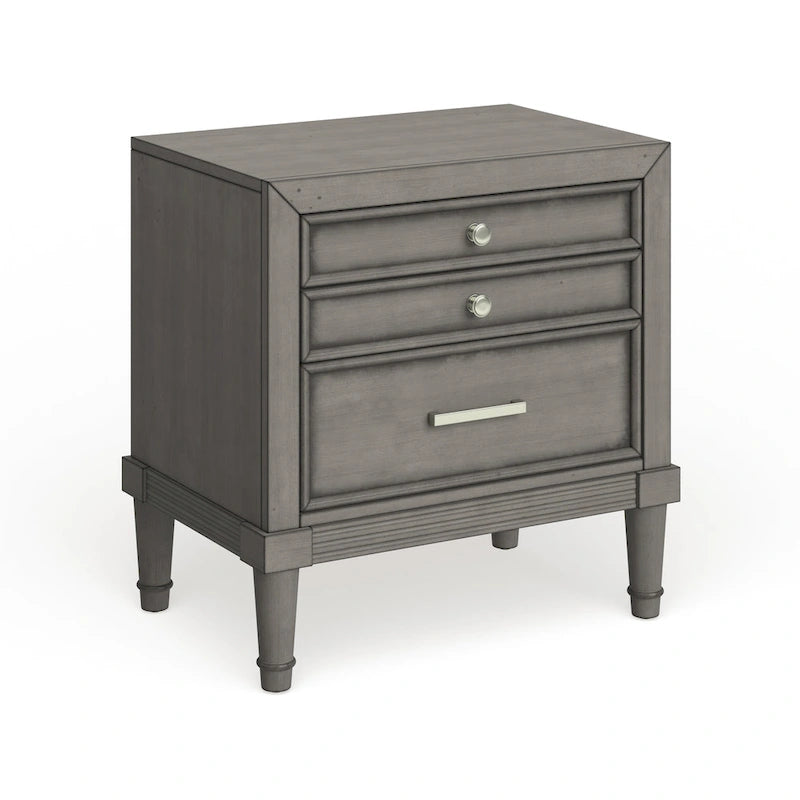 Transitional Sultry Grey Solid Wood 2-Drawer Nightstand with Metal Glides